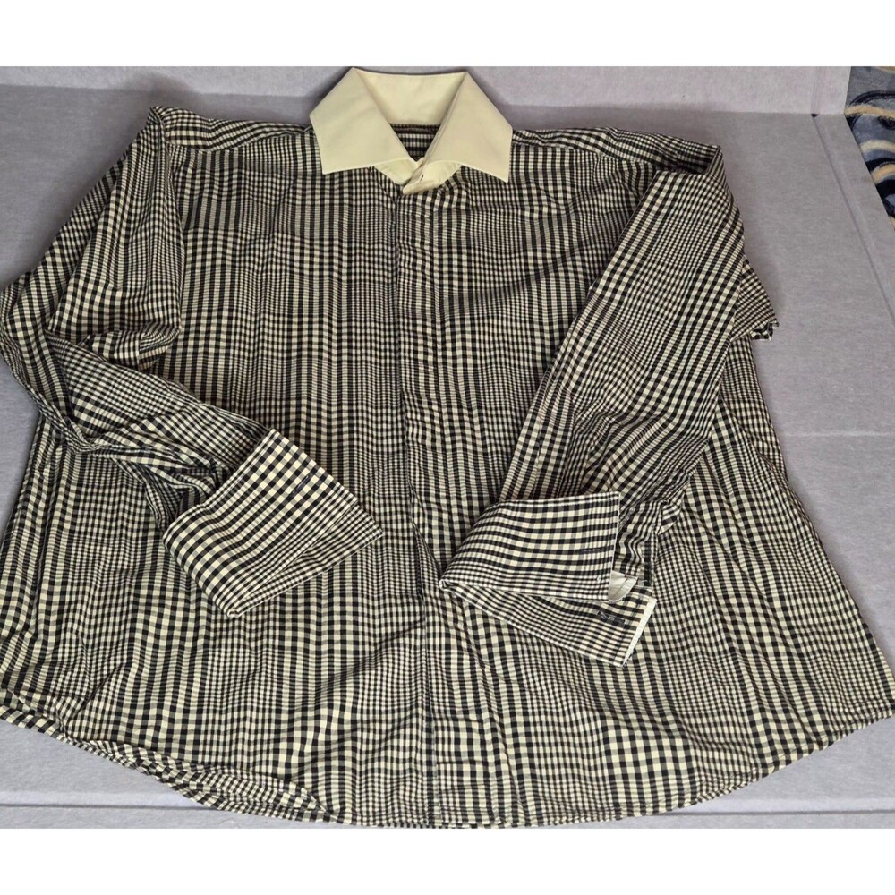 Steven Land Men's Dress Shirt VTG 16½ 34/35 Black White Check French Cuff